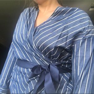 Wrap blue stripped blouse